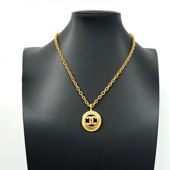 CHANEL Authentic Gold Logo Necklace